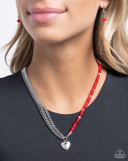 Paparazzi Accessories-Squared Sweetheart Red Bead Heart Necklace Set