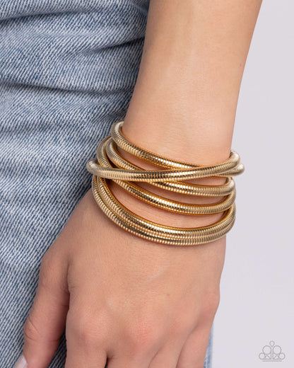 Paparazzi Accessories-Stacked Severity Gold Coil Twist Bracelet