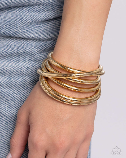 Paparazzi Accessories-Stacked Severity Gold Coil Twist Bracelet