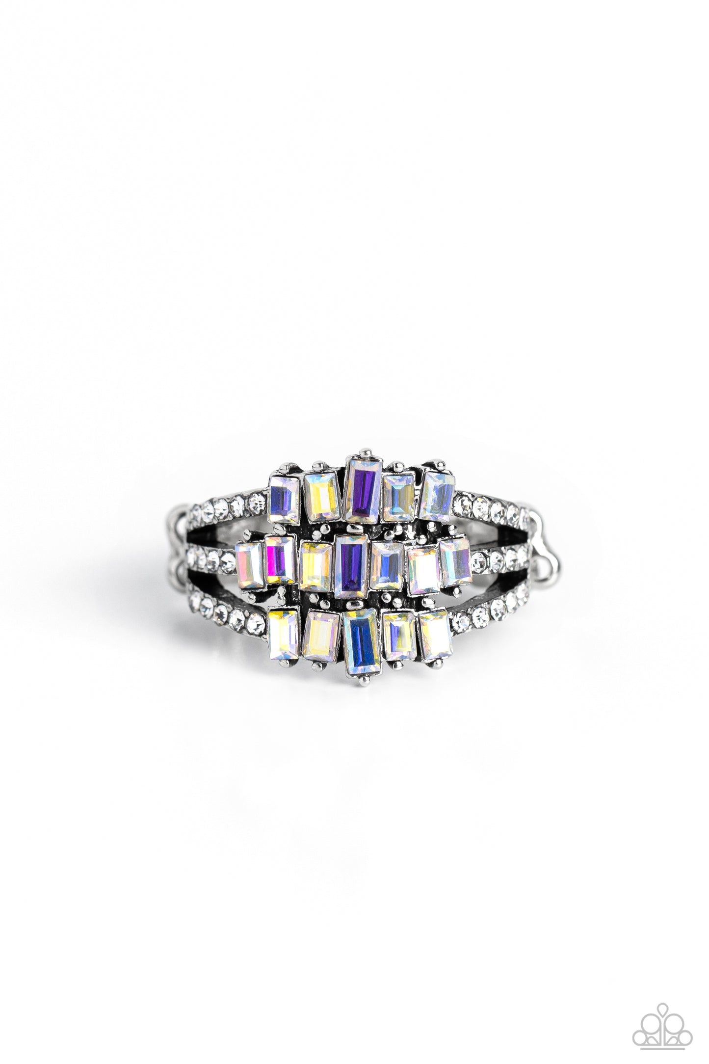 Paparazzi Accessories-Stacking Up White Dainty Iridescent Ring