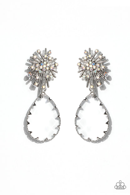 Paparazzi Accessories-Stellar Shooting Star Iridescent Teardrop Earrings