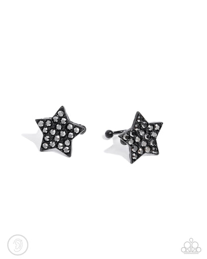 Paparazzi Accessories-Stellar Skill Black Hematite Star Cuff Earrings