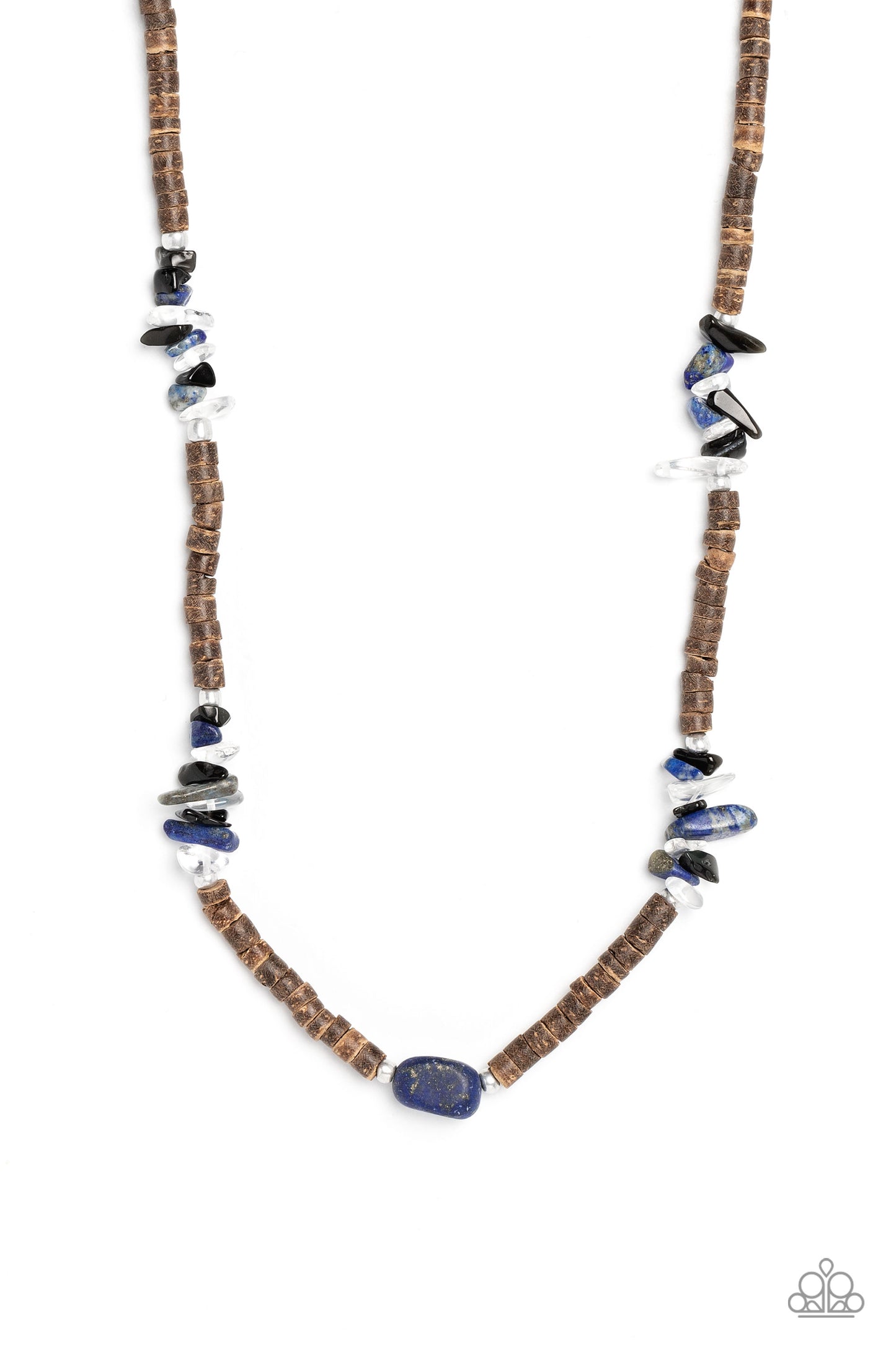 Paparazzi Accessories-Stony Survivor Blue Men's Wooden Bead Neck Cord