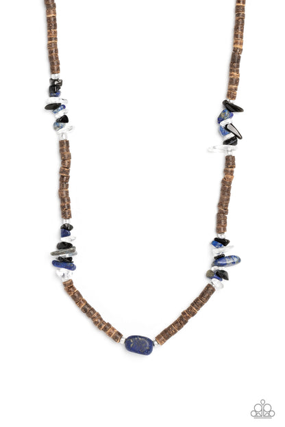 Paparazzi Accessories-Stony Survivor Blue Men's Wooden Bead Neck Cord