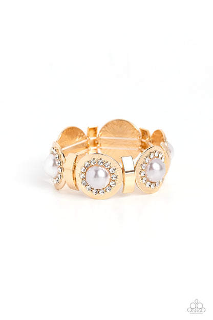 Paparazzi Accessories-Summer Serenade Gold Embossed Pearl Bracelet