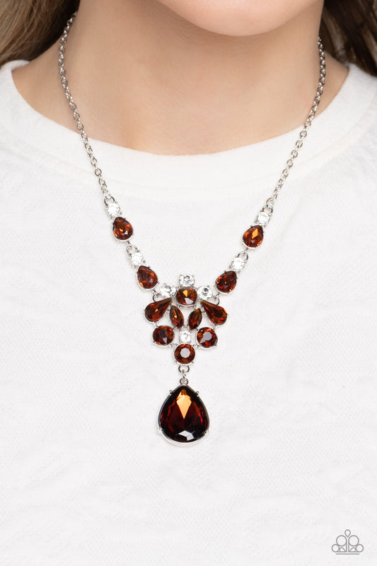 Paparazzi Accessories-TWINKLE Of An Eye Brown Topaz Teardrop Necklace Set