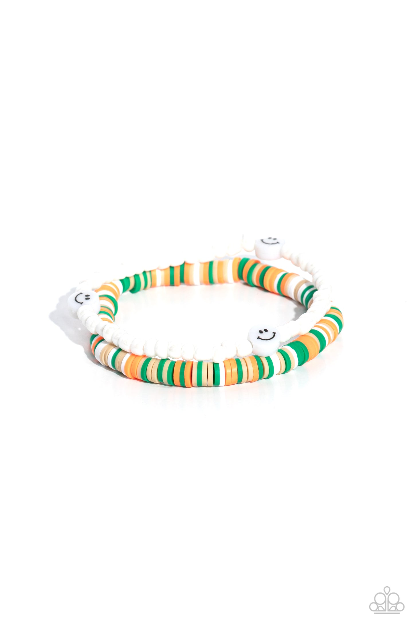 Paparazzi Accessories-Tabloid Talent Green Seed Bead Smiley Face Bracelet