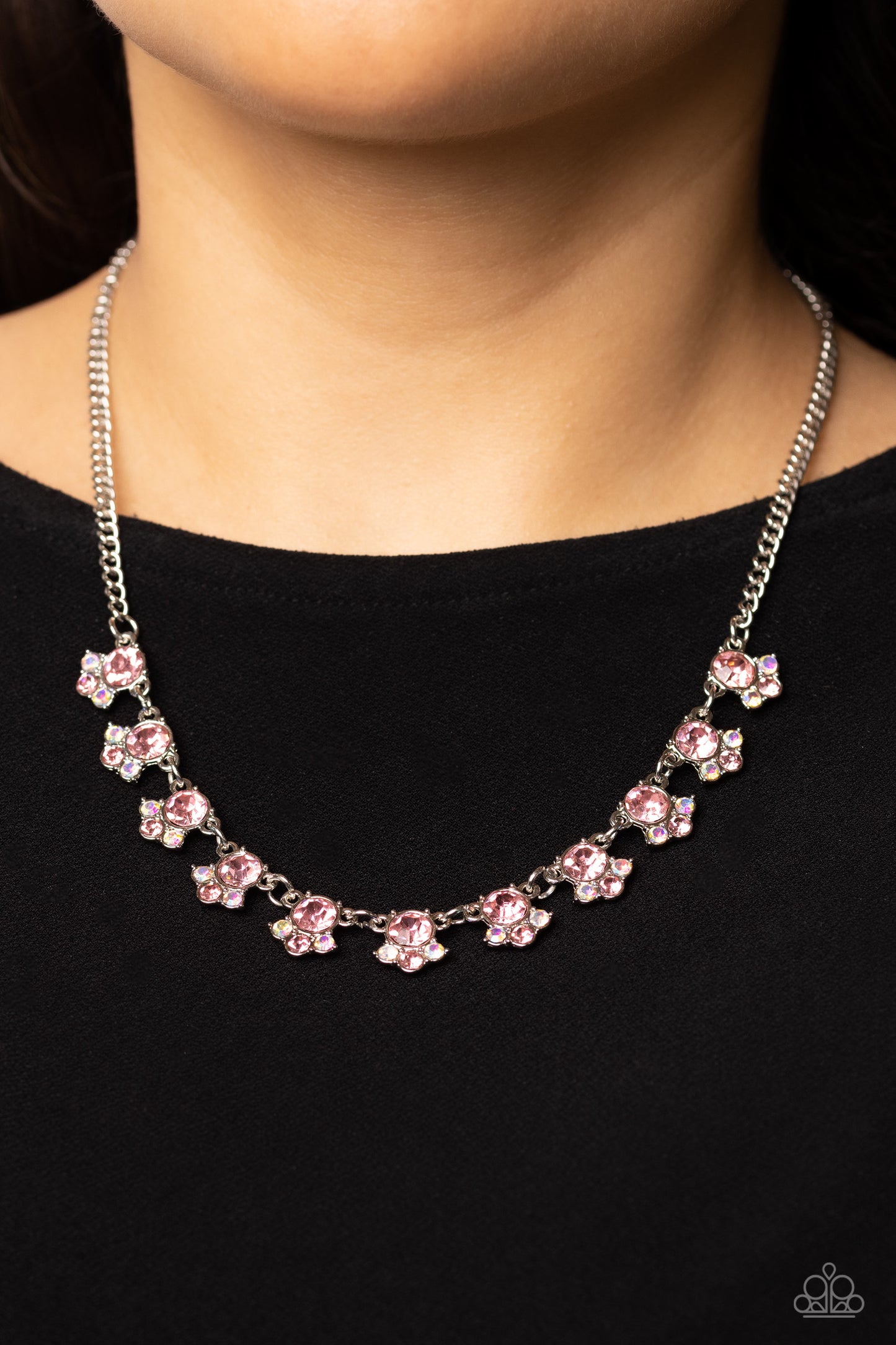 Paparazzi Accessories-Tabloid Treasure Pink Dainty Iridescent Necklace Set