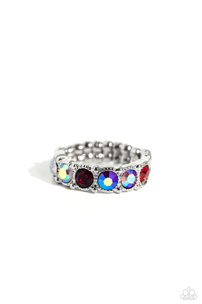 Paparazzi Accessories-Taming Twilight Red Iridescent Opal Rhinestone Ring