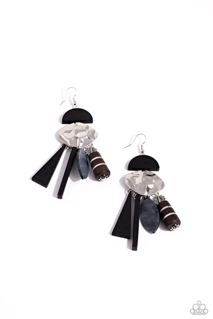 Paparazzi Accessories-Textured Talisman Black Abstract Exotic Earrings