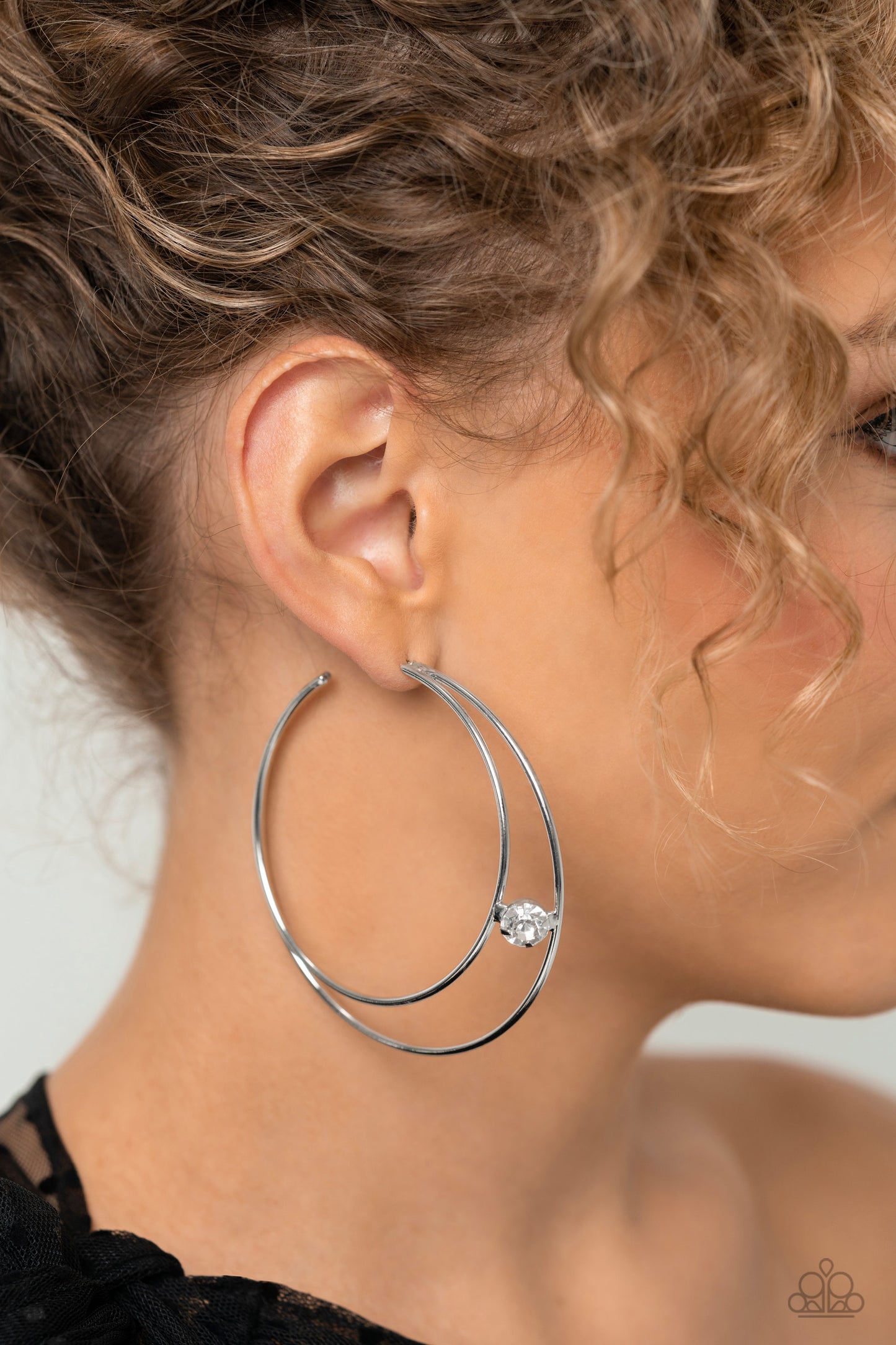 Paparazzi Accessories-Theater HOOP White Crescent LOTP Hoop Earrings