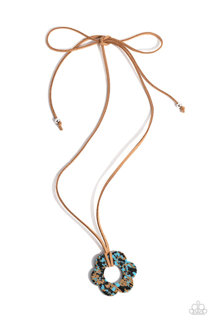 s     Paparazzi Accessories-Tied Triumph Brown Suede Turquoise Necklace Set