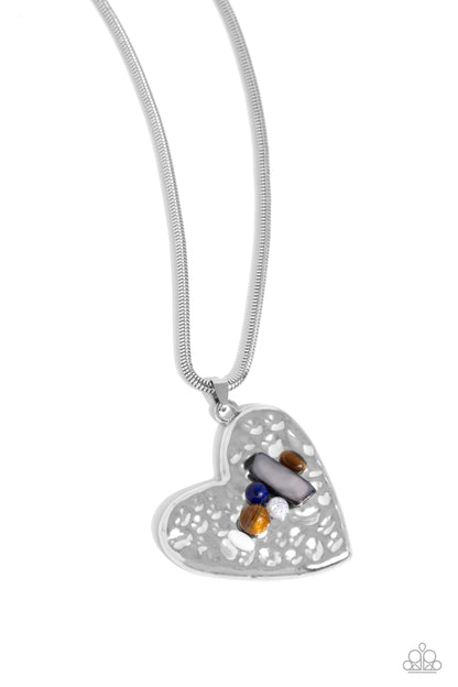 Paparazzi Accessories-Tilted Trailblazer Silver Heart Necklace Set