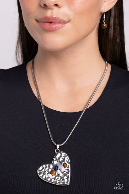 Paparazzi Accessories-Tilted Trailblazer Silver Heart Necklace Set