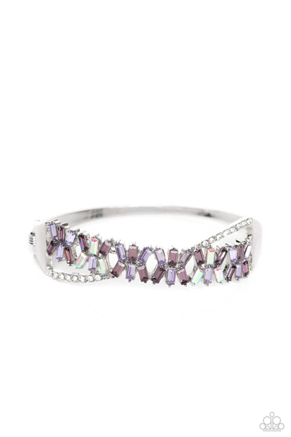 Paparazzi -Timeless Trifecta Purple Emerald Cut Rhinestone Bracelet