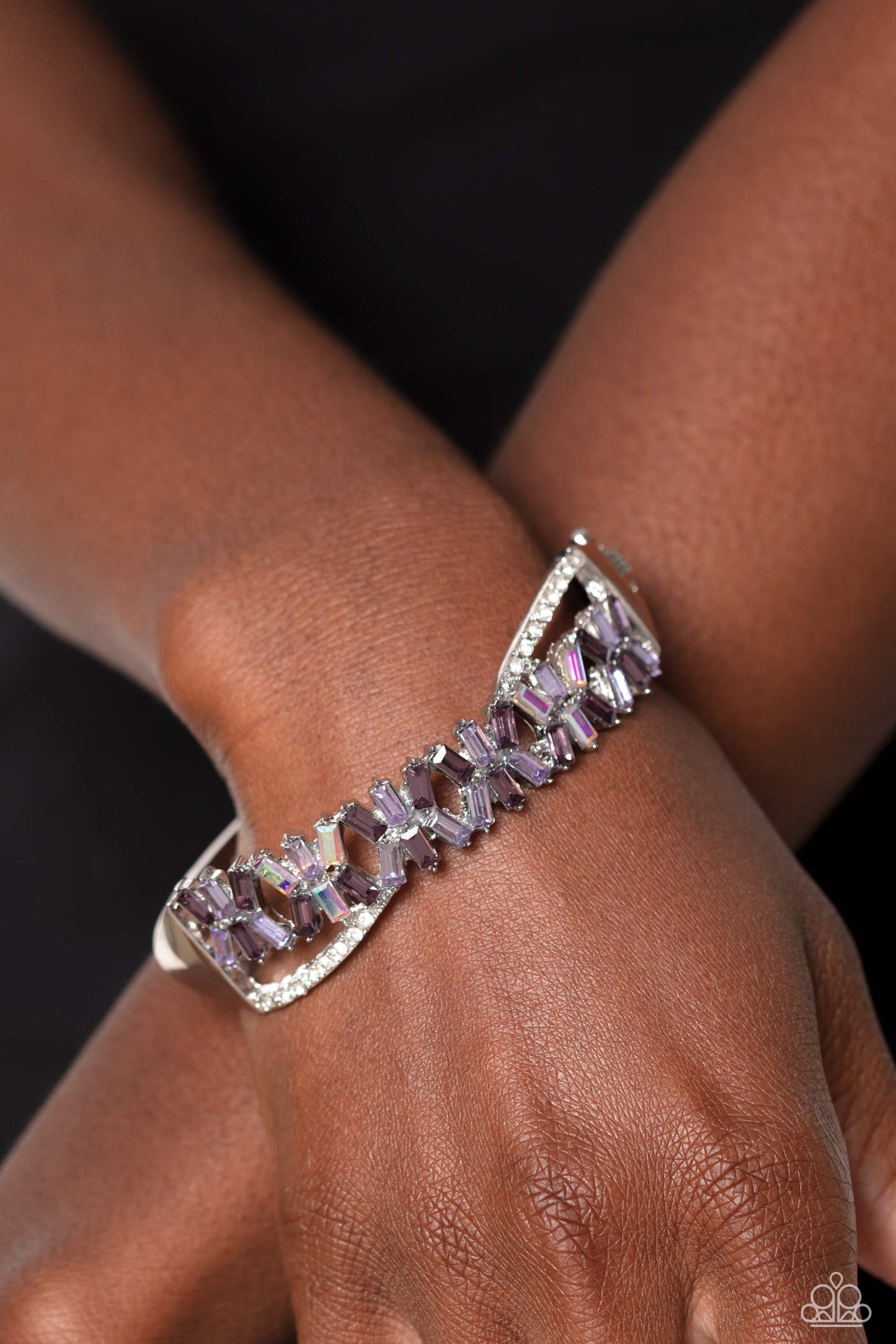 Paparazzi -Timeless Trifecta Purple Emerald Cut Rhinestone Bracelet