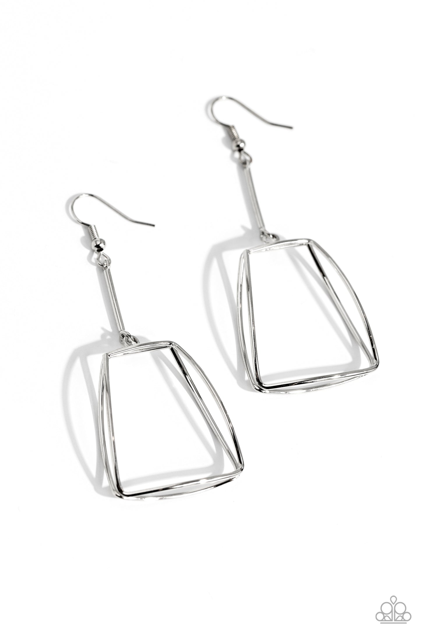 Paparazzi Accessories-Trapezoidal Transcendence Silver Frame Earrings