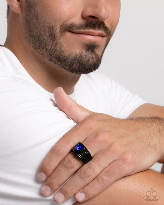 Paparazzi Accessories-Trenchant Triangle Blue Bold Gem Men's Ring