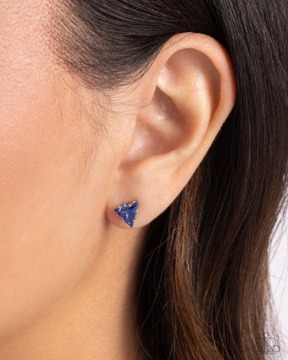 Paparazzi Accessories-Triangular Twinkle Blue Cubic Zirconia Earrings