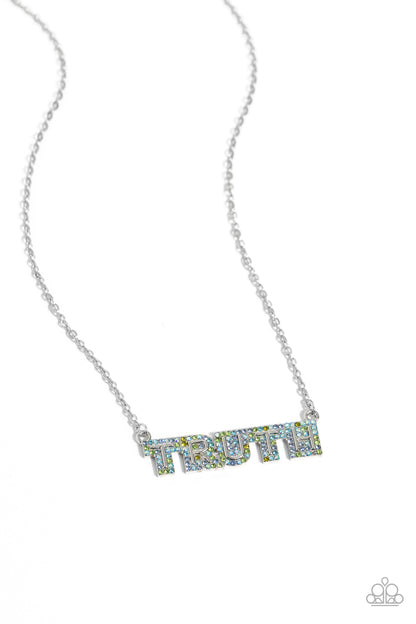 Paparazzi Accessories-Truth Trinket Blue Iridescent Rhinestone Pendant