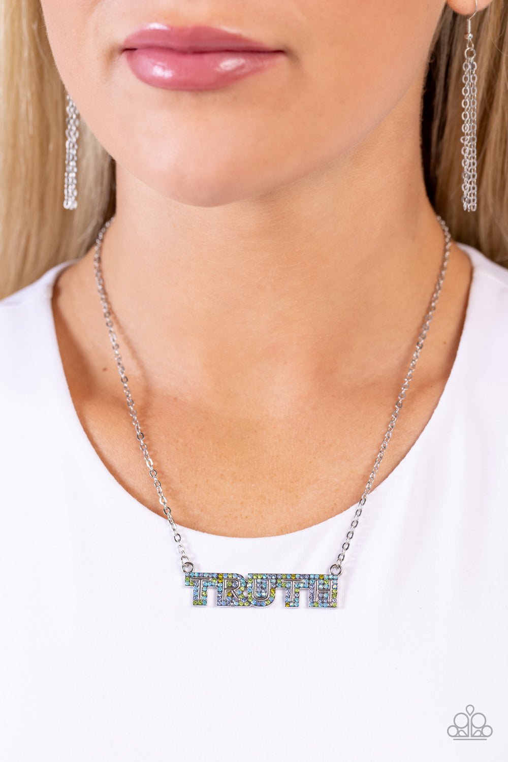 Paparazzi Accessories-Truth Trinket Blue Iridescent Rhinestone Pendant