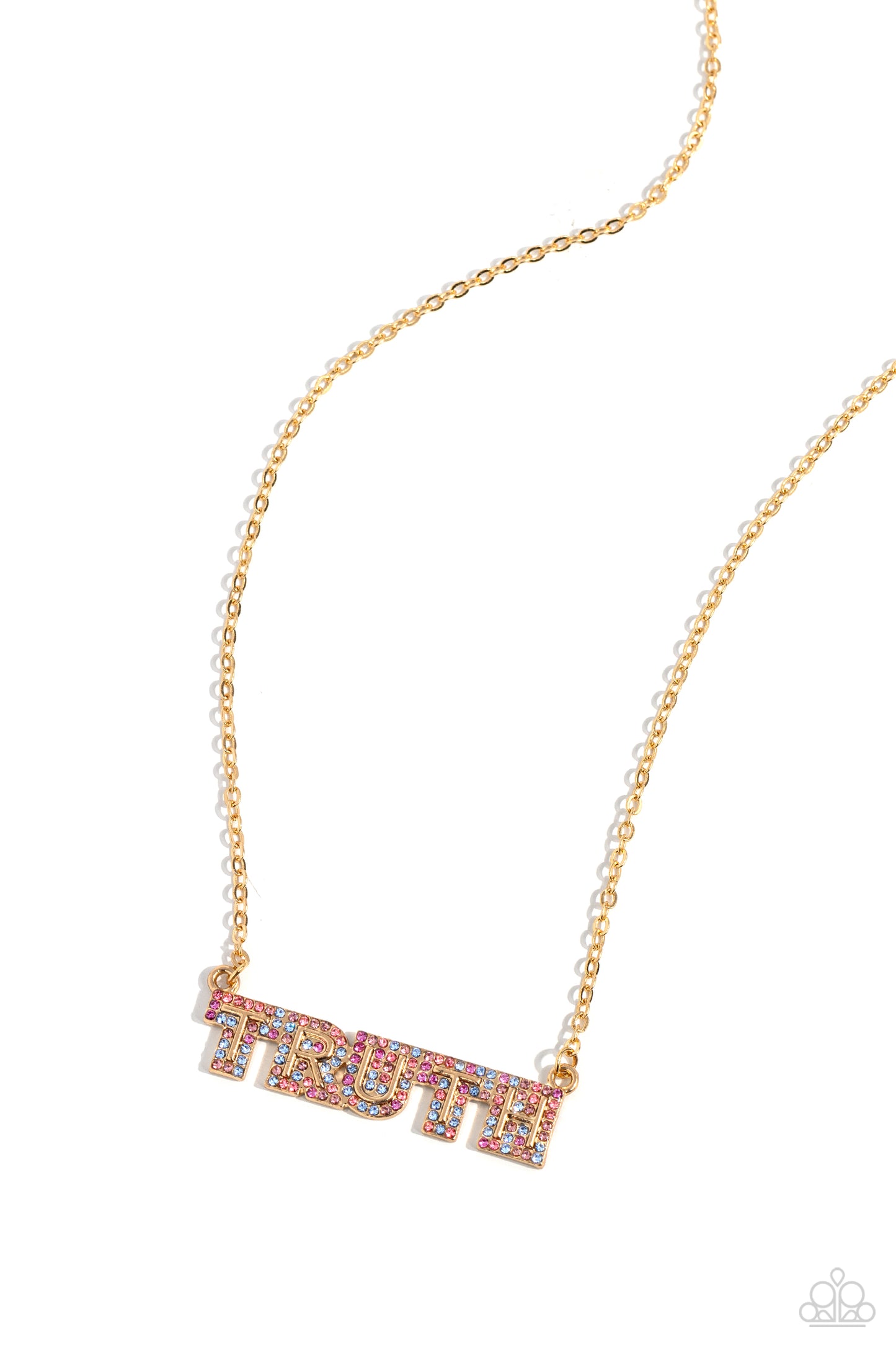 Paparazzi Accessories-Truth Trinket Gold Rhinestone TRUTH Necklace Set