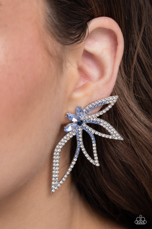 Paparazzi Accessories-Twinkling Tulip Blue Petal Flare Silver Earrings