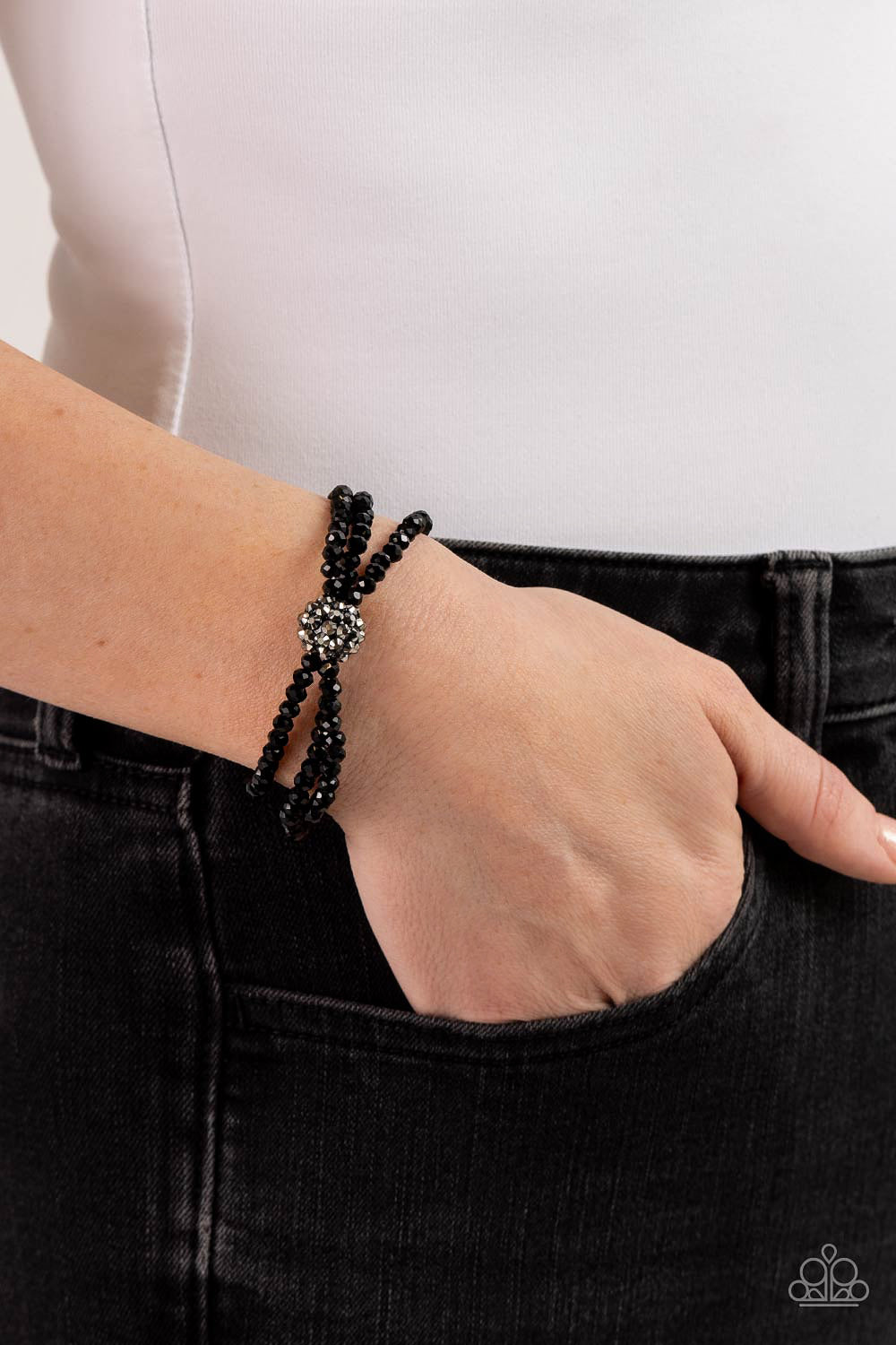 Paparazzi Accessories-Twisted Theme Black Beads Spiky Ball Bracelet