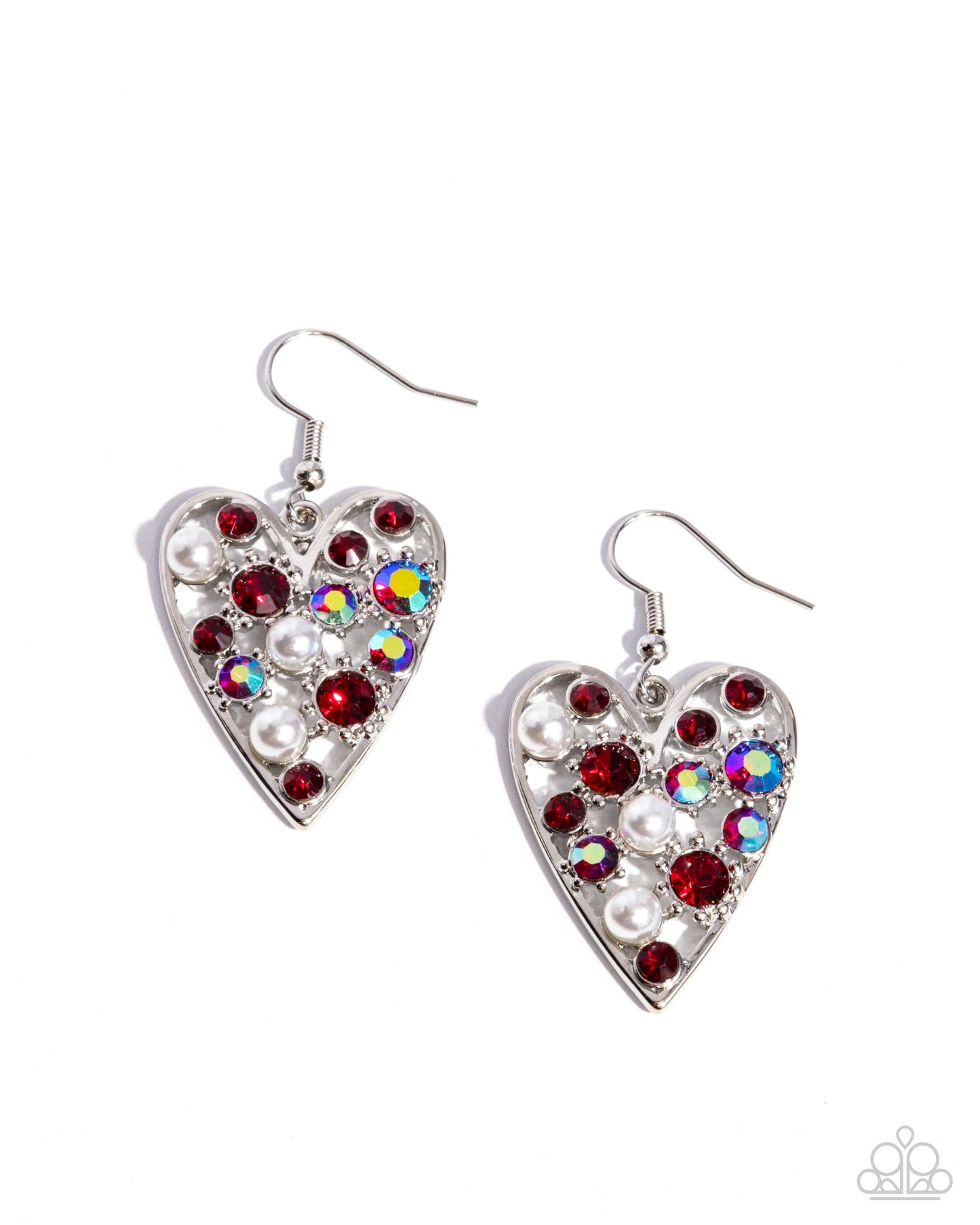 Paparazzi Accessories-Unbelievable Shimmer Red Iridescent Heart Earrings