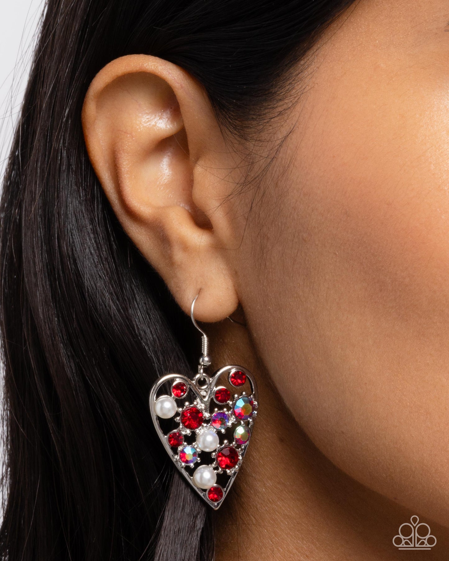 Paparazzi Accessories-Unbelievable Shimmer Red Iridescent Heart Earrings