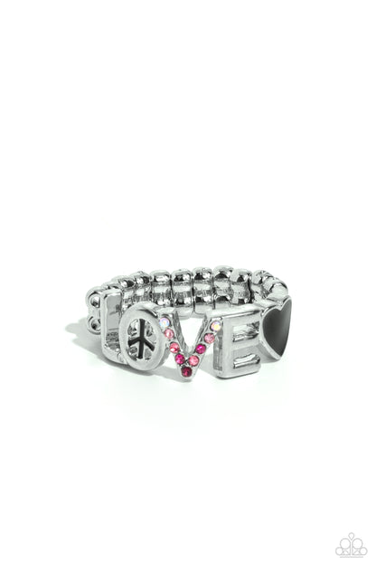 Paparazzi Accessories-Unlimited Love Black Peace Love Iridescent Ring