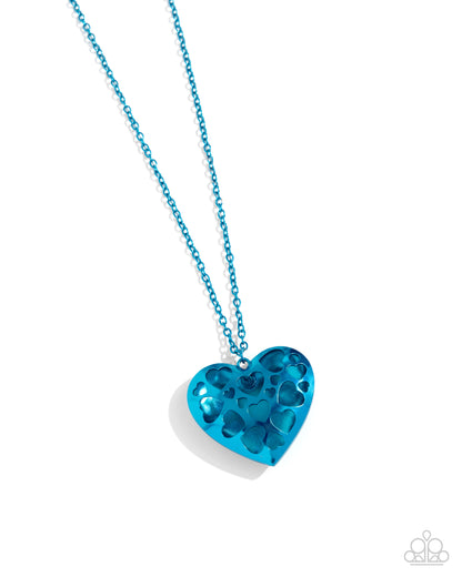 Paparazzi Accessories-Valentines View Blue Oversized Heart Pendant Set