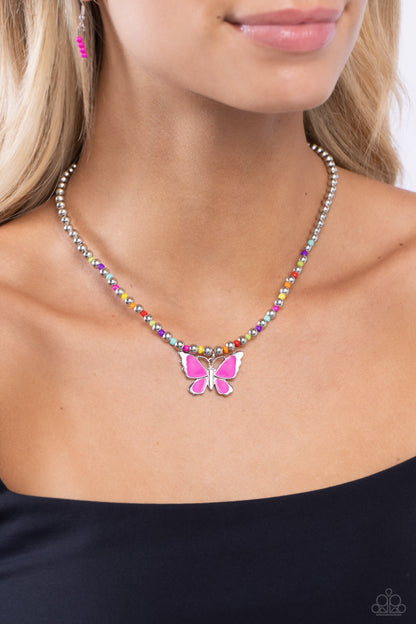 Paparazzi Accessories-Vibrant Flutter Multi Bead Butterfly Necklace Set