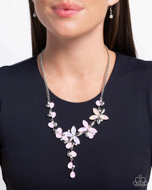 Paparazzi Accessories-Vibrant Valley Pink Opalescent Flower Necklace Set