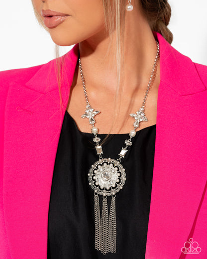 Paparazzi Accessories-Virtuous Venture Silver Teardrop Pearl Necklace Set