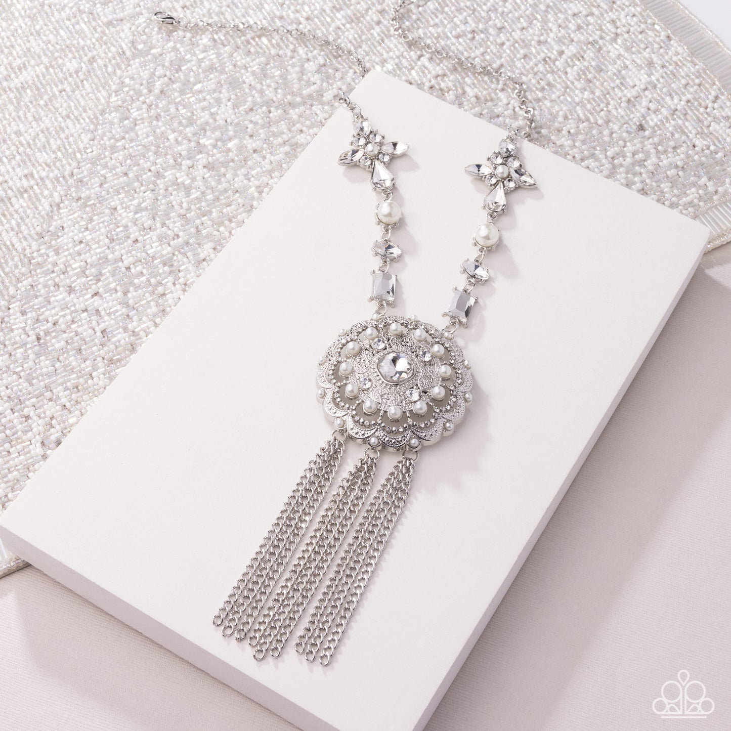Paparazzi Accessories-Virtuous Venture Silver Teardrop Pearl Necklace Set