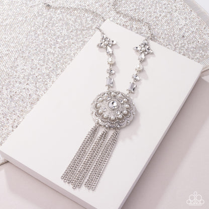 Paparazzi Accessories-Virtuous Venture Silver Teardrop Pearl Necklace Set