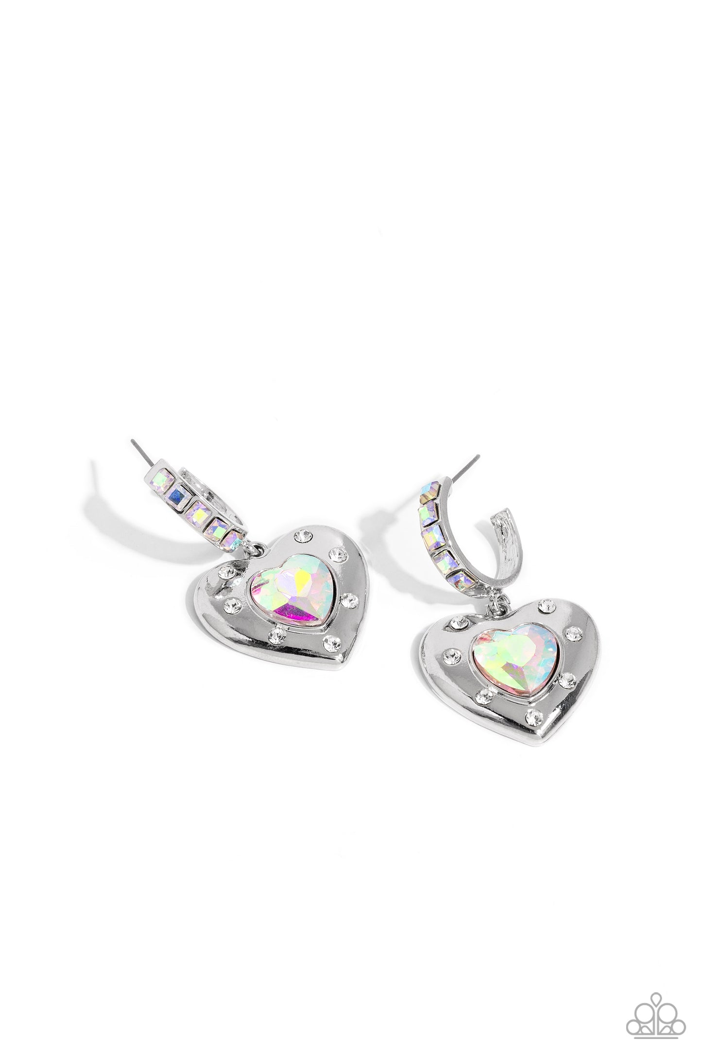 Paparazzi Accessories-We Are Young White Iridescent Heart Earrings