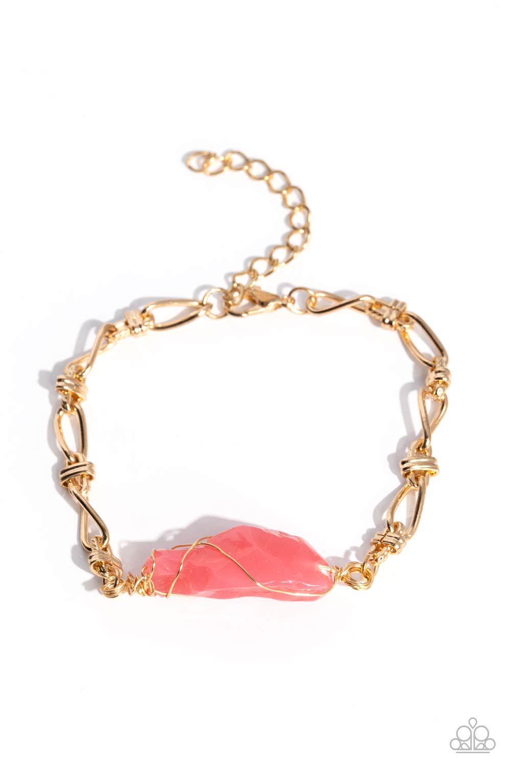 Paparazzi Accessories-Whimsically Wrapped Pink Stone Gold Wire Bracelet