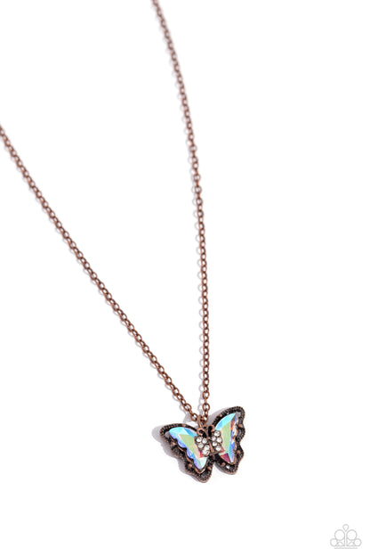 Paparazzi Accessories-Whispering Wings Copper Butterfly Necklace Set