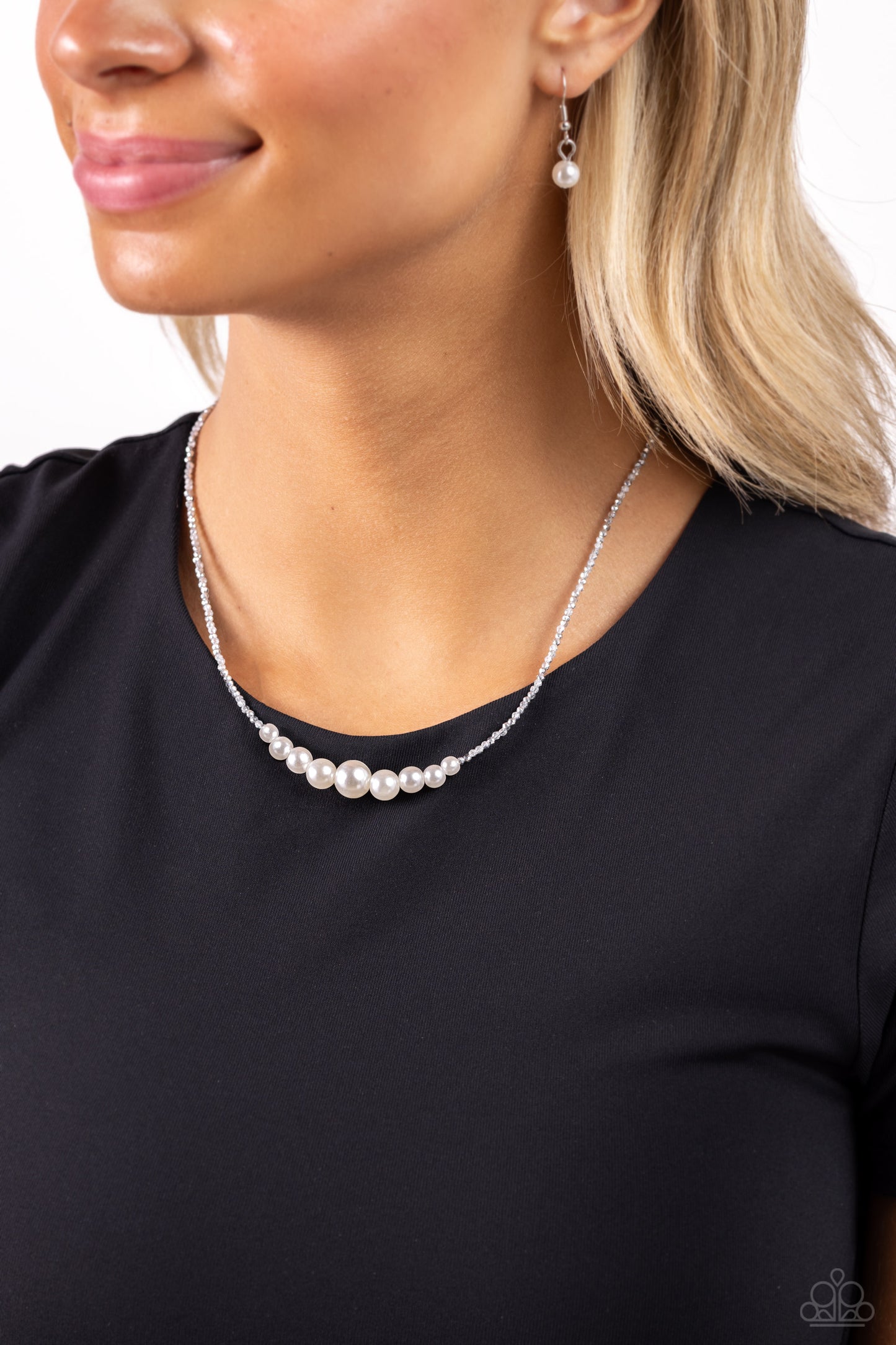 Paparazzi Accessories-White Collar Whimsy Glossy Pearl Necklace Set