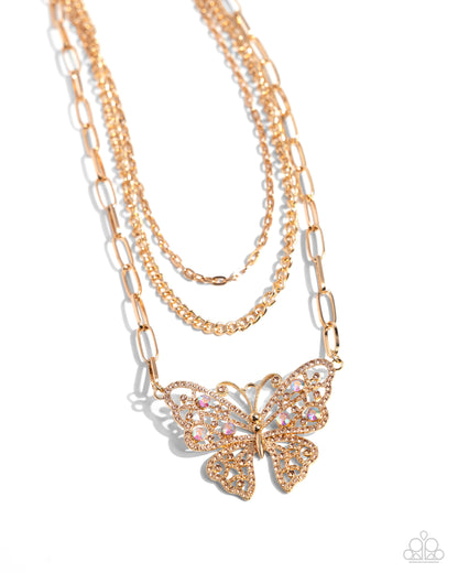 Paparazzi Accessories-Winged Wonder Gold Butterfly Necklace Set