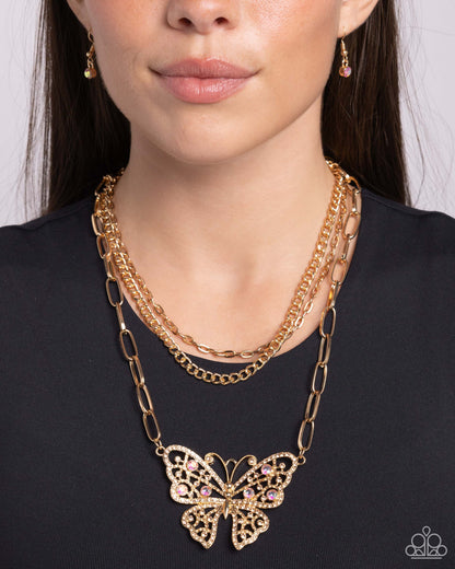 Paparazzi Accessories-Winged Wonder Gold Butterfly Necklace Set