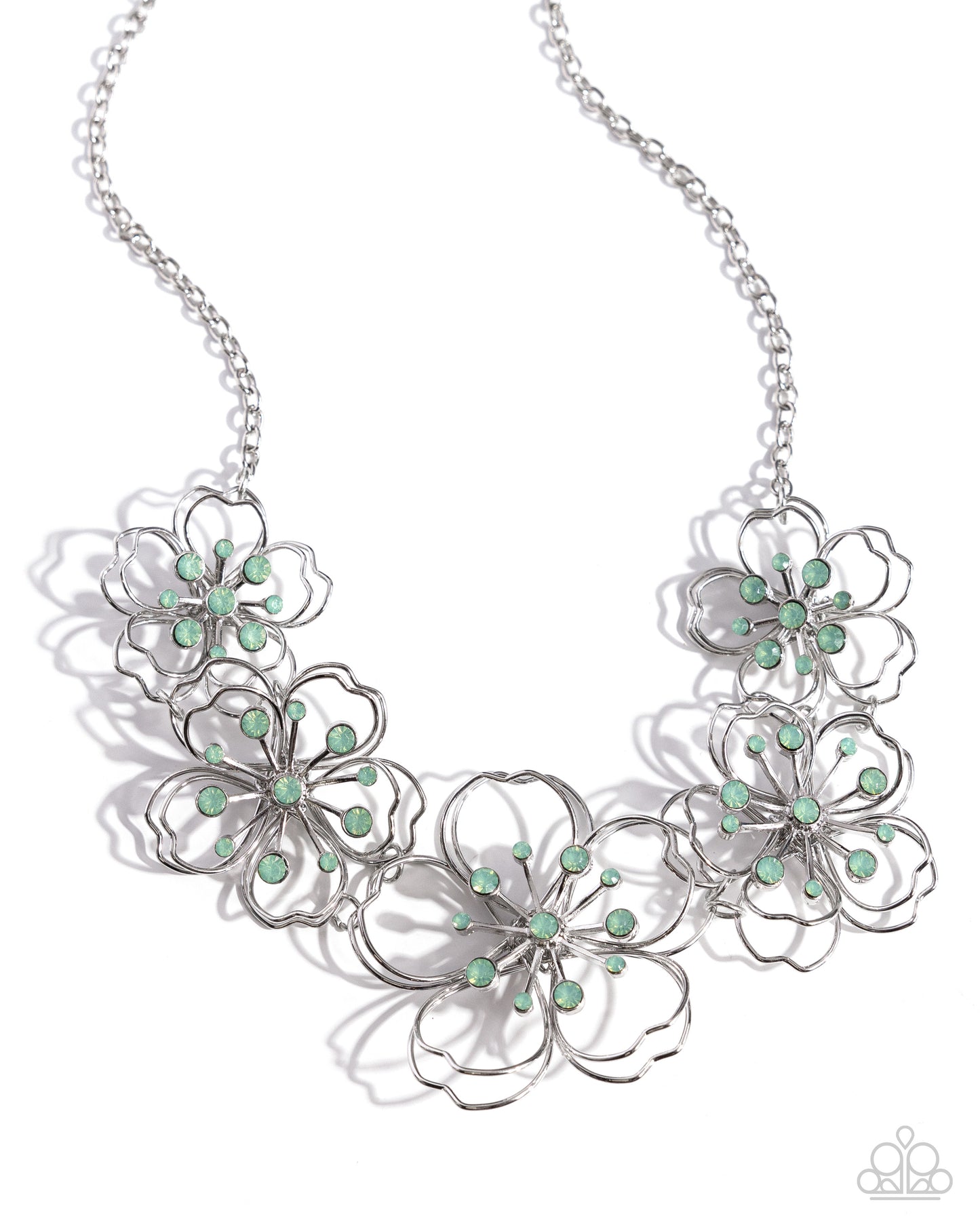 Paparazzi Accessories-Wiry Wallflowers Green Rhinestone Necklace Set