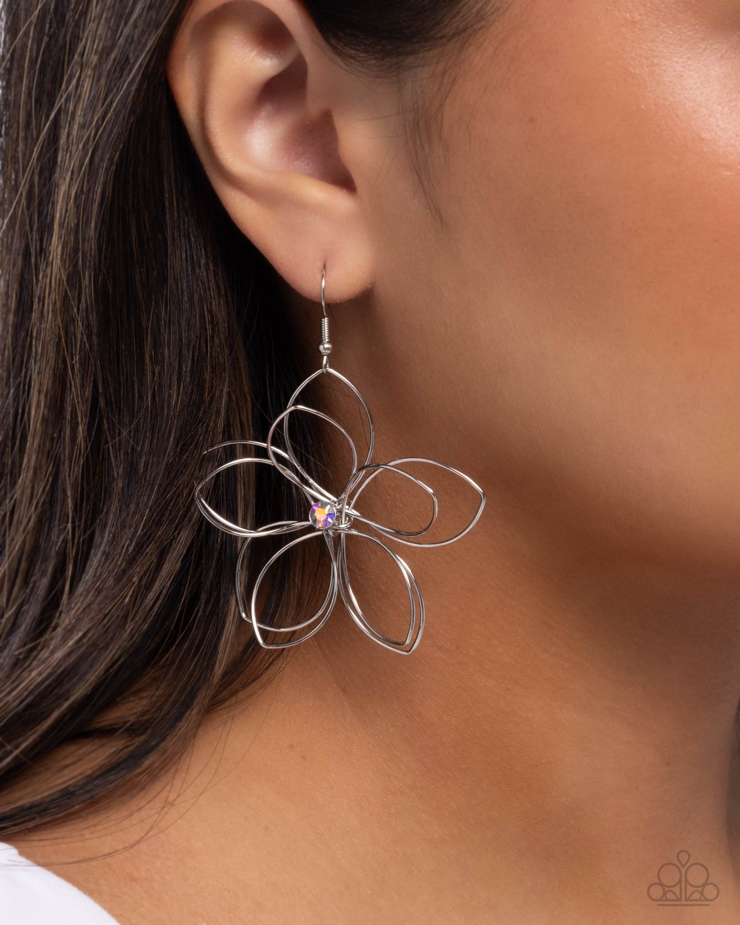 Paparazzi Accessories-Wiry Whisper Iridescent Airy Flower Wire Earrings