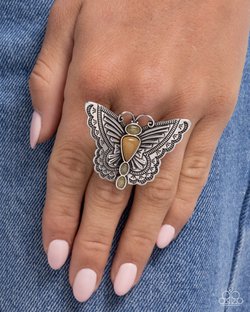 Paparazzi Accessories-Adolescent Aerial Orange Stone Butterfly Ring