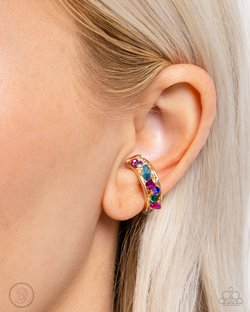 Paparazzi Accessories-Adorable  Assortment Multi Gem Gold Cuff Earrings