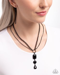 Paparazzi Accessories-I Like Me Better Black Emerald Cut Necklace Set