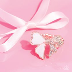 Paparazzi Accessories-BOW-Stopper Gold Bow White Shell Heart Ring