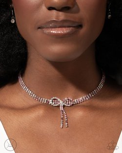 Paparazzi Accessories-Buckingham Bow Pink Iridescent Loop Choker Set